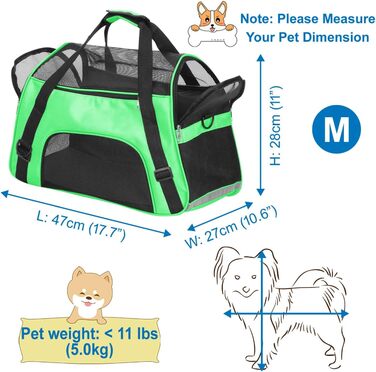 Транспортна сумка для тварин (кіт, собака, кролик, хом'як) - зелена, 47x27x28 см, до 5 кг