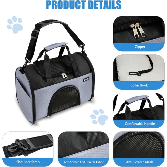 Транспортна сумка для котів та собак, дихаюча та складна, переноска для котів з регульованим плечовим ременем, знімна плюшева підстилка (Сірий, S)