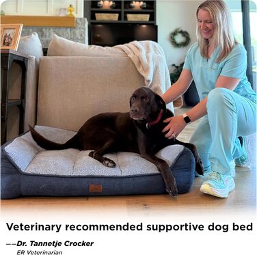 Крісло-лежанка для собак BEDSURE великих порід - 89x63 см, товста підстилка, водонепроникний чохол, антиковзаюча поверхня, м'який плюш Sherpa, темно-сірий колір