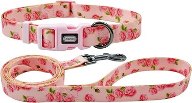Нашийник та поводок для собак Olahibi Kombi-et, леопардовий принт, поліестер, 150 см, повід, для маленьких собак (колір коричневий леопард), набір (рожевий)
