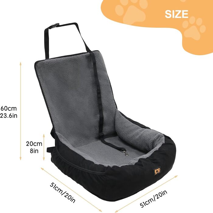 Автокрісло для собак малого та середнього розміру до 13,6 кг, знімний та миючий чохол, підійде для котів, автокрісло на переднє сидіння, з ременями безпеки (Сірий, L)