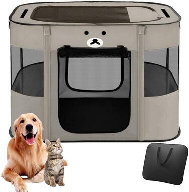 Клітка-будка для собак та котів, 90x70x60 см, сіра, розкладний вольєр для тварин