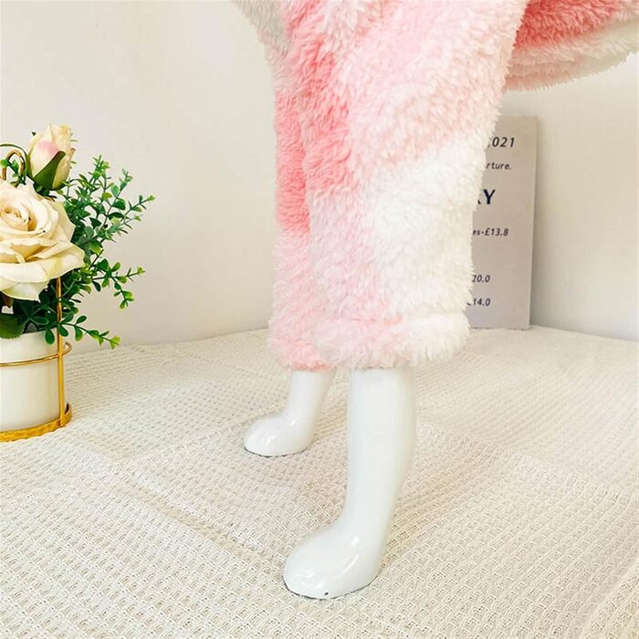 Теплий флісовий комбінезон для собак на зиму, повне покриття тіла, теплий халат-сорочка для маленьких, середніх та великих собак (колір: ..., розмір: XS, S, рожевий/білий)