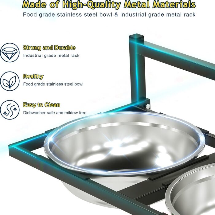 Підвищена годівниця для собак Eaninaz з регулюванням висоти, нахил 10°, 2 нержавіючі миски (1,5 x 2) та безпечна килимок, стабільний підставник для миски (XL)