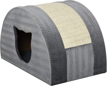 Будиночок для котів PawHut з когтеточкою, сірий, 48,5x30x30 см, з сизалем