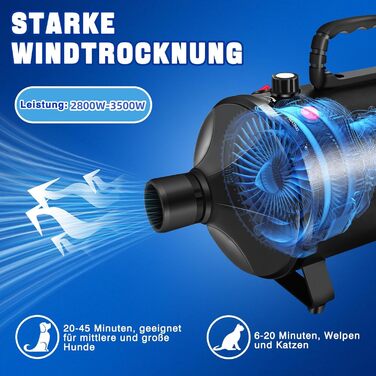 Сушарка для собак 3500W, тиха, професійна, з 4 насадками, для грумінгу та догляду за тваринами