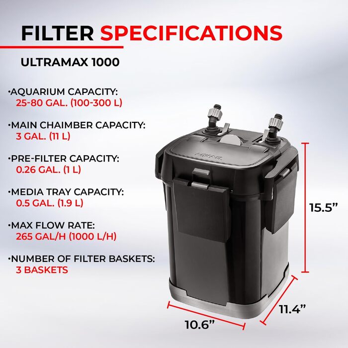Фільтр каністровий Aquael ULTRAMAX 1000-15W для прісноводних та морських акваріумів, чорний