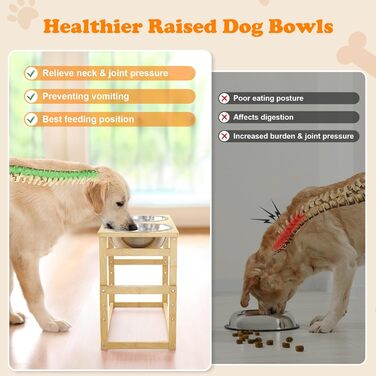 Підвищені годівниці для собак великих порід, бамбук, підставка з 2 великими мисками для води та корму, білий колір, об'єм 2.5л