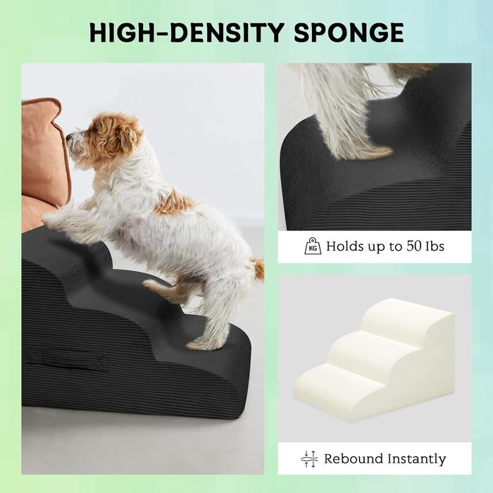 Сходинки для собак маленьких порід, 4-ступеневі, для ліжок та диванів, з неслизьким покриттям, знімний чохол (чорний)
