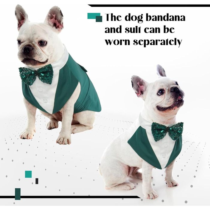 Костюм для собак 'Smoking' з банданою та краваткою, формальний наряд для свят та вечірок, розмір M/XXL, темно-зелений