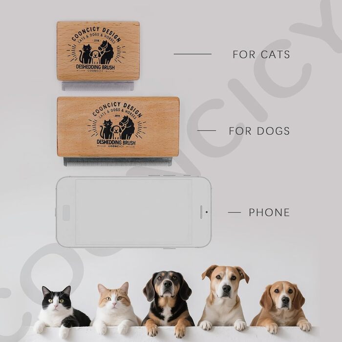 Щітка для собак з дерев'яною ручкою, вичіска для тварин, котів, щітка для короткої шерсті, інструмент для видалення шерсті коричневого кольору середнього розміру для собак