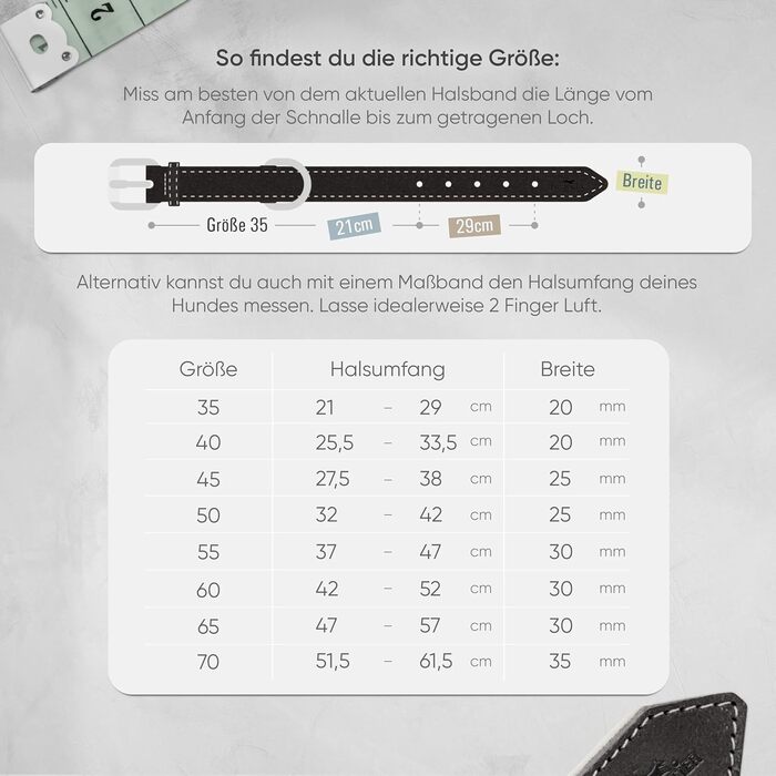 Нашийник для собак FREUDENTIER® Amstelpark з повном'якої шкіри, м'який та комфортний, Made in EU (47-57 см)