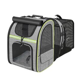 Рюкзак для котів | Переноска для собак, рюкзак для домашніх тварин, розширюваний, дихаючий, складаний, для подорожей, піших прогулянок, транспортування, сірий з зеленими вставками