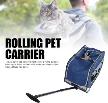 Транспортна переноска для собак, складана, велика, з колесами та телескопічною ручкою, для котів та собак до 17,5 кг (BLUE)
