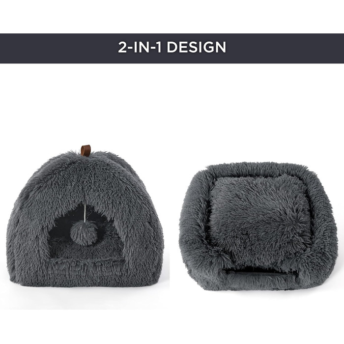 Ліжко для котів BEDSURE велике, 40x40x40 см, сіре, з подушкою та іграшкою, миється