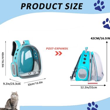 Рюкзак-переноска для котів та маленьких собак, з розширеною передньою частиною, прозоре вікно, блискавка, для подорожей та піших прогулянок (Світло-блакитний)