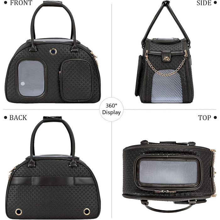 Сучасна розкішна переноска для собак, вентильована переноска для домашніх тварин, м'які стінки, для цуценят, маленьких тварин з кишенею, чорна, 42.9 x 22.9 x 30 см, 16.9 x 9 x 11.8 дюймів