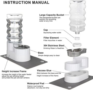 Автоматичний поїльник для тварин Sfozstra, нержавіюча сталь, 9L, з водонепроникним підкладкою та піднятим краєм для котів та собак