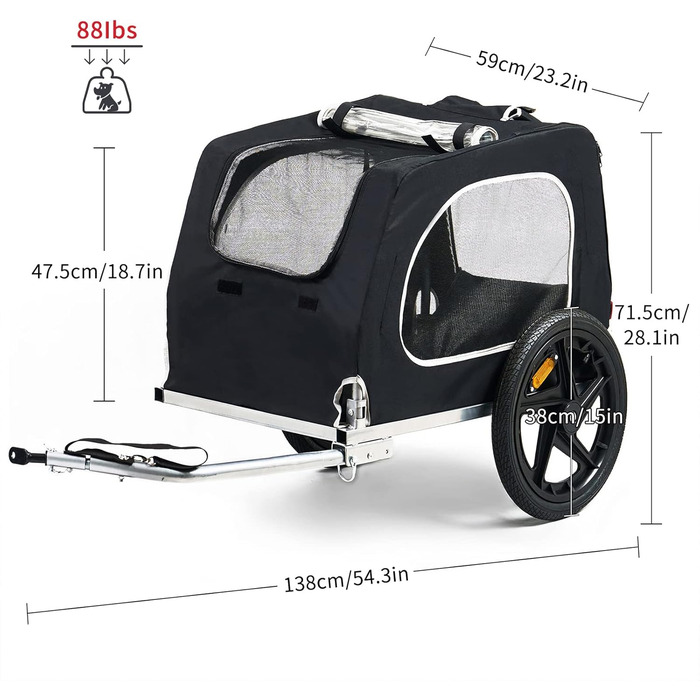 Фаркоп для велосипеда SogesHome: перевезення собак, XXL, 600D Oxford, чорний