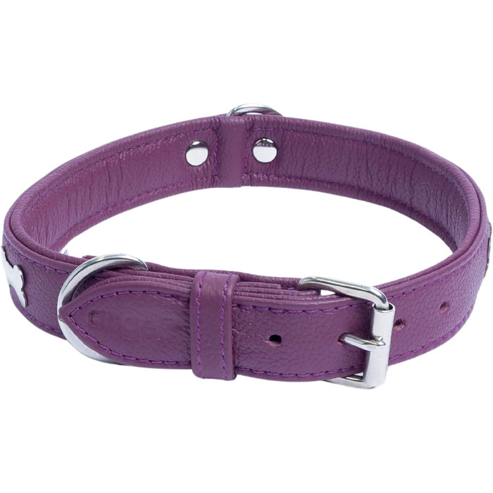 Шкіряний нашийник Angel Pet Supplies для собак, фіолетовий, подвійний, м'який, з кісточками, 55,9×2,5 см, розмір шиї 41,9–50,8 см