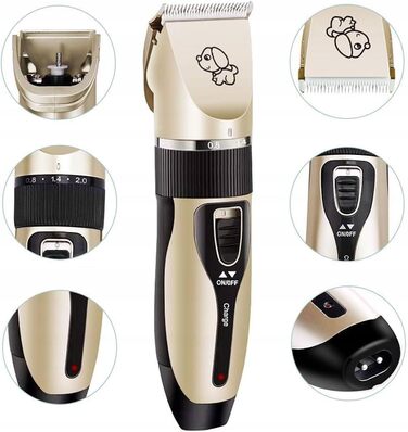 Машинка для стрижки собак та котів LTC бездротова з акумулятором, тиха, з керамічним лезом, USB, XXL набір: 4 насадки, пилка, ножиці для кігтів, гребінець для собак