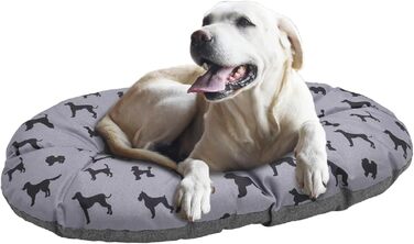 Килимок для собак Rosewood All Seasons Oval – великий, 94 см, двосторонній, з принтом собак & сірий, з виглядом льону – можна прати, зручний, для використання протягом року, розмір 20 x 60 x 20 см