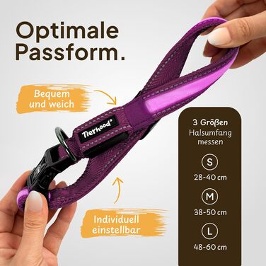 Світловідбиваючий нашийник для собак Tierhood - LED нашийник для собак маленьких та великих порід - Зарядний, довговічний, водостійкий та комфортний - Ідеально для нічних прогулянок - Розмір S (M, обхват шиї 32-47 см), Колір: фіолетовий