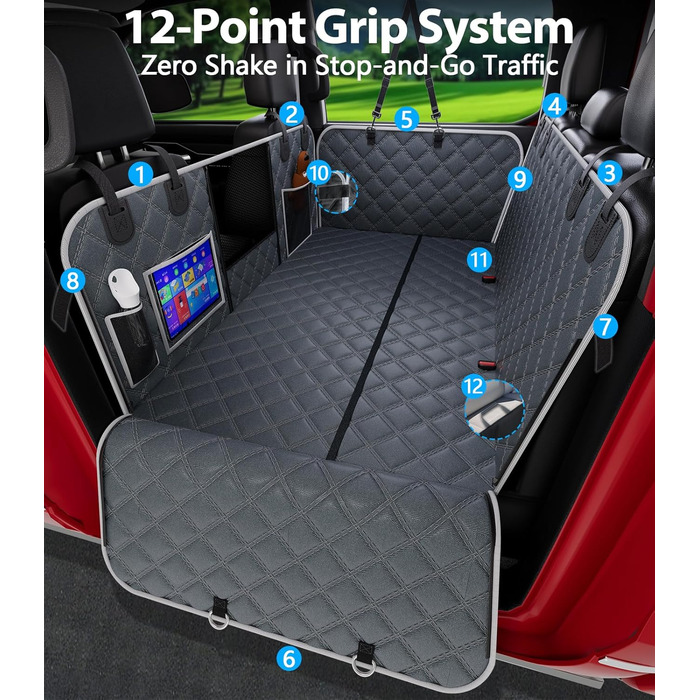 Захисний чохол на сидіння для собак PetGenie, військовий захист 10 шарів, безпека 12 точок, водонепроникна підстилка з твердим дном для SUV