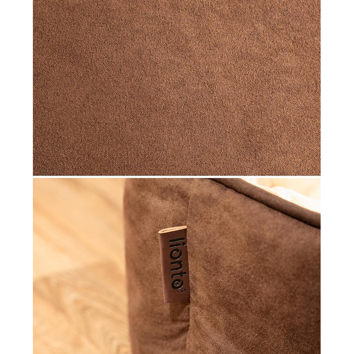 Ліжко для собак Lionto 2-в-1 з м'яким входом, зручне домашнє ліжко для тварин, що перевертається, для собак та котів, 110x80 см, подушка для собак з легкою у догляді оксамитовою обробкою, (Д 60 x Ш 50 x В 22 см (з нанесенням імені), Коричневий/Бежевий)