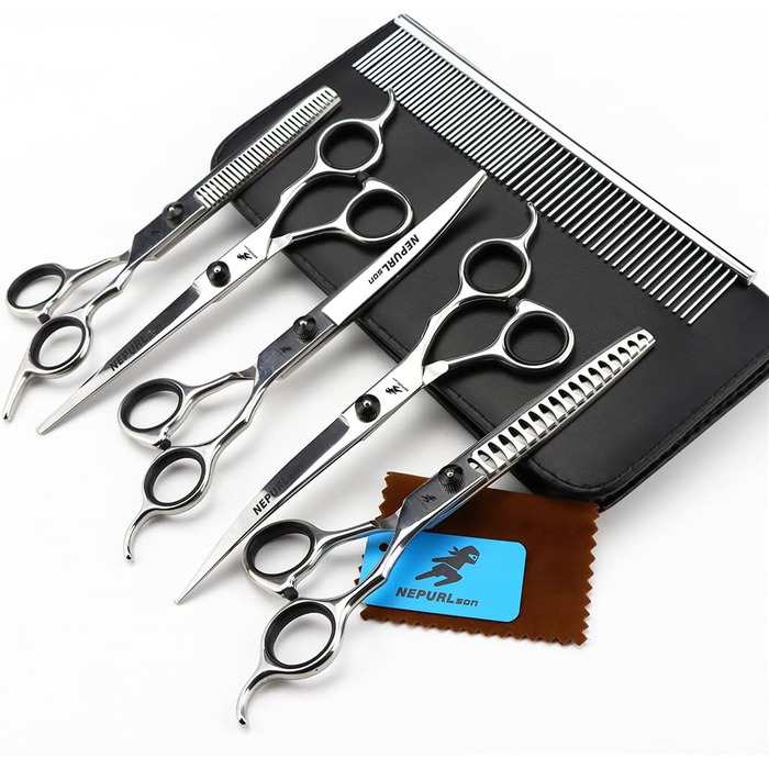 Набір професійних ножиць для грумінгу собак 7.0 дюймів (5 шт.), з нержавіючої сталі, для довгої та короткої шерсті, гострі та довговічні