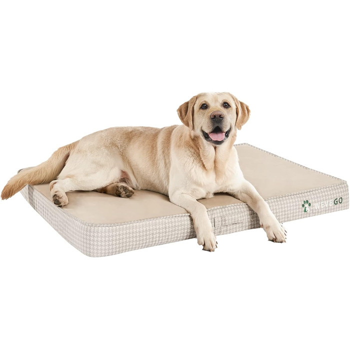 Крісло-ліжко для собак великих порід, бежеве: м'який матеріал, знімний та водонепроникний чохол, двошаровий наповнювач (Gel Memory Foam + губка), антиковзаюча підставка, розмір Jumbo (47x29x3.54 см)