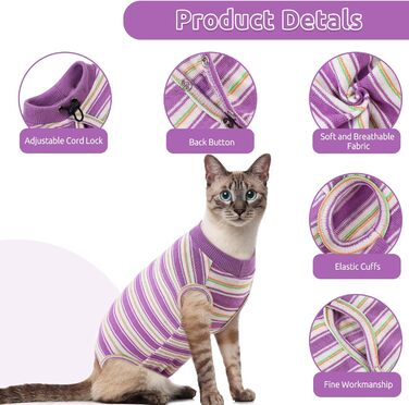 Одяг для котів після операції Citétoile: комбінезон для захисту животика, альтернатива E-обротню, розмір L, фіолетовий