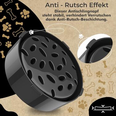 Миска для собак Anti Schling Napf з щіткою для легкого очищення, об'єм до 700 мл, з антиковзаючою основою, для середніх та великих собак, чорна