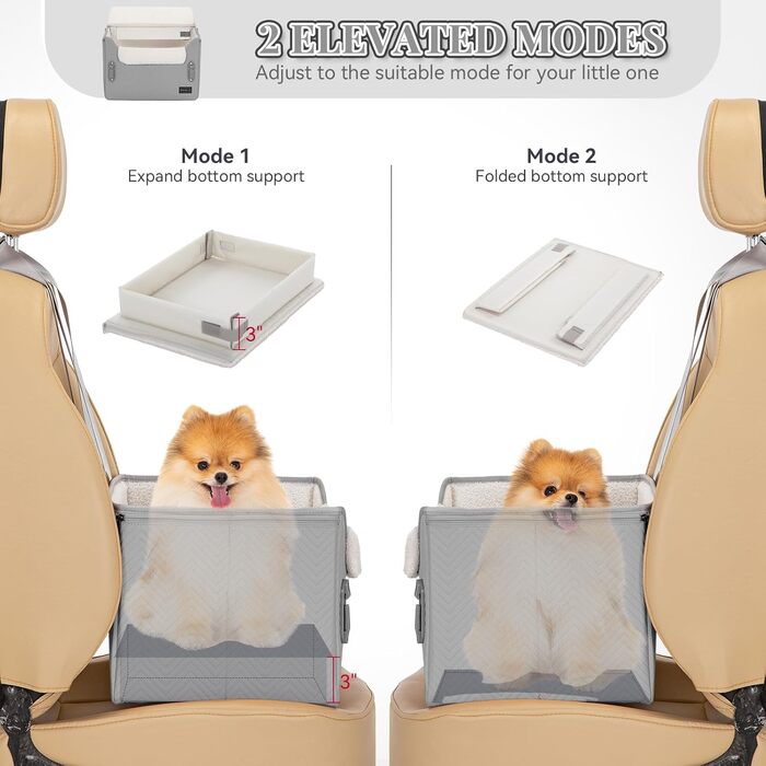 Автокрісло для собак Petsfit - стабільне та безпечне автокрісло для маленьких собак, з кріпленням для ременя безпеки, зручне ліжко-кошик з миючим плюшевим подушками, шкіряне сіре