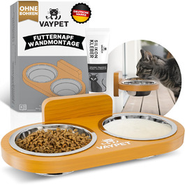 Підвісний годівниця для котів VAYPET® з нержавіючої сталі, білий дуб, без свердління
