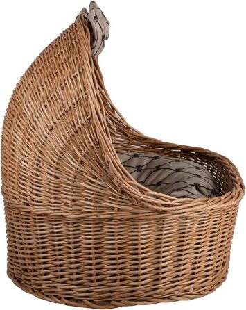 Кремова плетена хата для тварин e-wicker24 з лози з подушкою, кошик для котів і собак