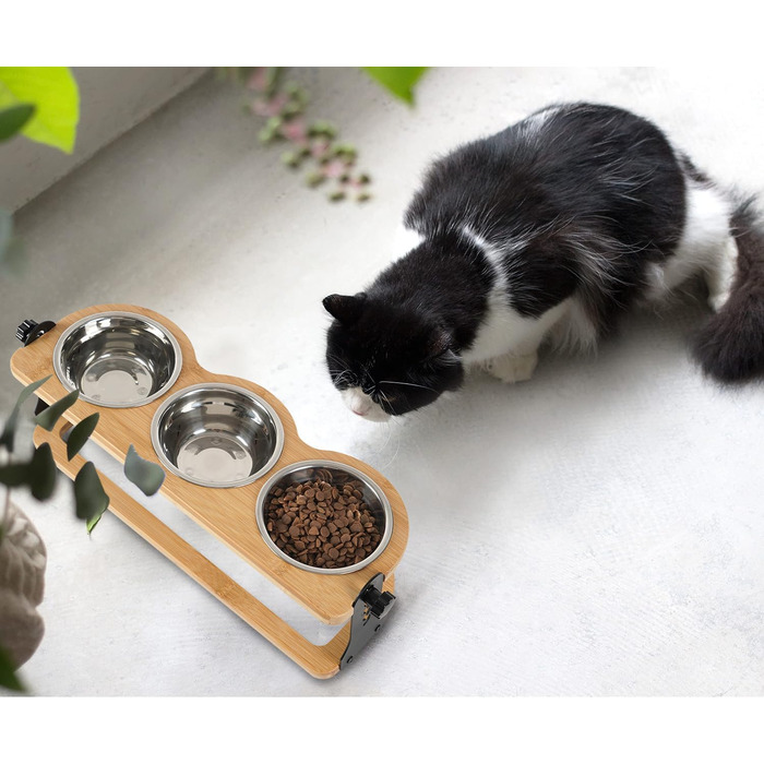 Набір мисок для котів та цуценят 3 шт. з регульованою висотою - Ергономічна годівниця з нержавіючої сталі