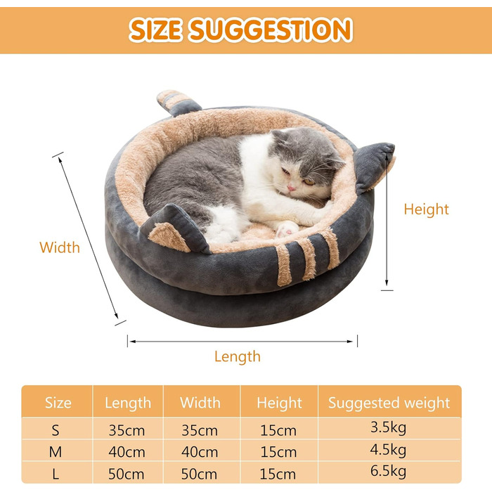 PETCUTE Лежак-будиночок для котів і собак, зимовий, м'який, із знімною подушкою, нековзка основа, праний, для котів, кошенят, цуценят