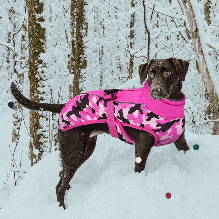 Зимовий теплий халат для собак IECOii з флісу, водонепроникний, з відбиваючими елементами, для малих, середніх та великих собак, рожевий камуфляж