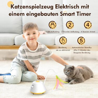 Інтерактивна іграшка для котів TGFIX 3 в 1 – електрична, з колесами та лазером, розвиваюча, з USB-зарядкою (жовта)