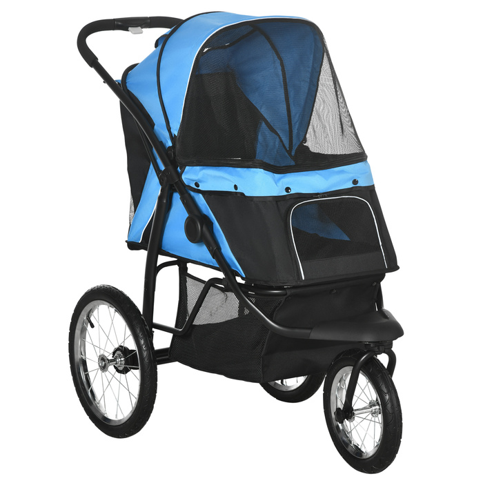 Коляска для собак PawHut Dog Buggy зі світловідбивачами, складна, кошик для зберігання, сонцезахисний козирок, сітчасте вікно, Оксфорд, синій| Аосом
