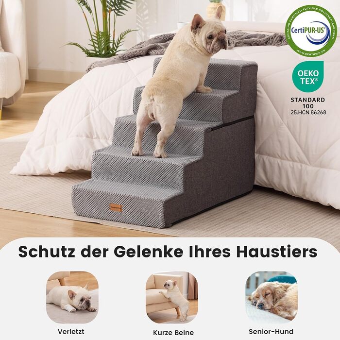 Сходи для собак Gardner Pet 2-в-1, 3 ступені, регульована висота 23/36 см, сірі (висота 58 см)
