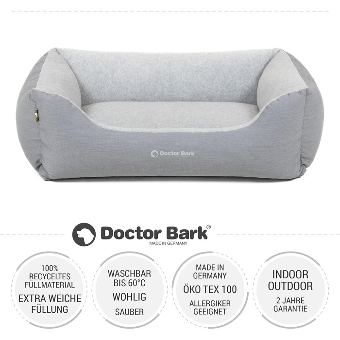 Ліжко для собак Doctor Bark Kleine Hunde - Корзина для собак, м'яка та пухнаста - Миється, зносостійка, затишна - Зроблено в Німеччині GreenLabel (S - 74x55 см, світло-сірий)