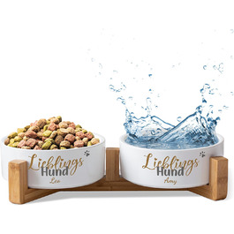 Керамічна годівниця для собак з іменем 'Улюблений пес' | Набір мисок для собак з/без підставки | Подвійна годівниця для собак, миска для їжі та води | великі, середні та малі породи собак, станція для годування (2х500мл, з підставкою)