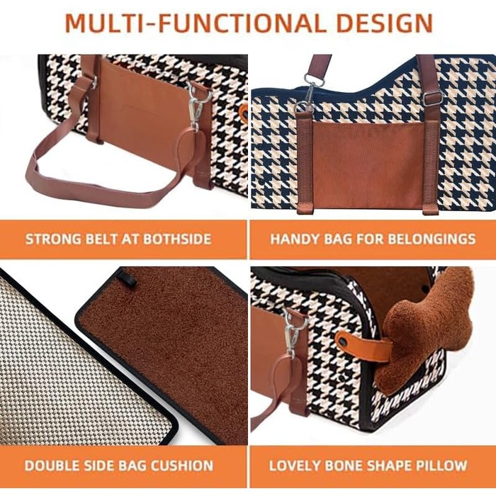 Автокрісло для собак Amoilly, середньорозмірне, з консоллю та підняттям для котів, брудовідштовхувальне, переноска для тварин, з ременями та килимком (Колір: Коричневий, Розмір: M)