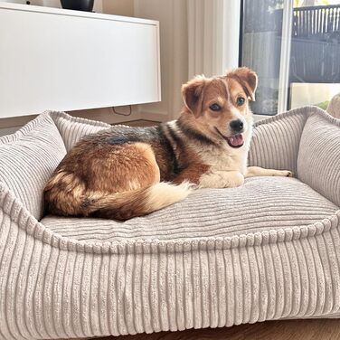 4L Textil М'яке собаче ліжко з корду Hugo Premium-LINE, ортопедичне для маленьких собак, з memory foam, бежеве, 60x40 см