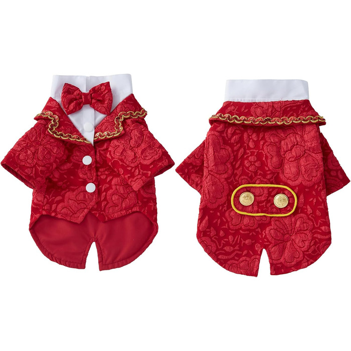 Елегантний костюм для собак - смокінг для маленьких та середніх собак, коричневий, з краваткою, для вечірок, свят, днів народжень, розмір L (довжина спини 34 см)