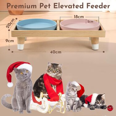 Підвищена годівниця для котів JAZUIHA з 2 широкими мисками, станція для годування з дерев'яною підставкою та силіконовою мискою, діаметр 18 см