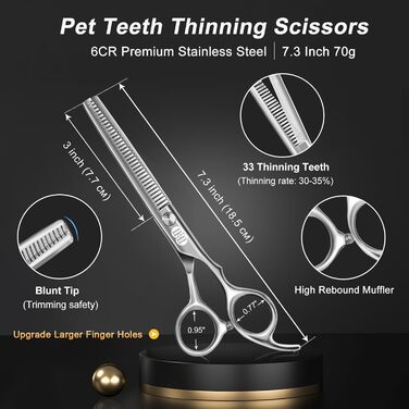 Професійний набір ножиць для грумінгу собак CIICII 10-в-1 з безпечними закругленими кінцями. Ідеально підходить для собак, котів та інших домашніх тварин. Срібний колір.