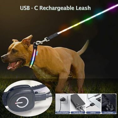 Світлодіодний повідець для собак Yacig, USB, змін кольору, безпечний для малих, середніх і великих порід